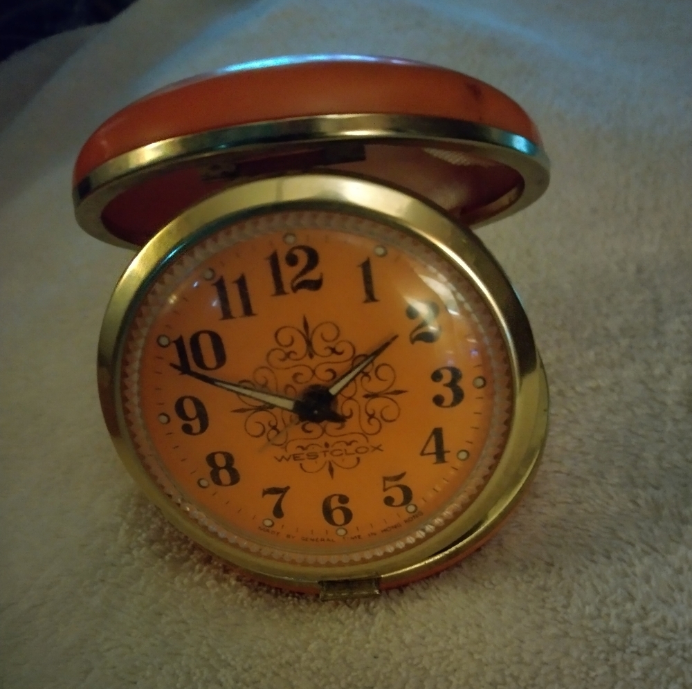 Vintage Orange Oval Westclox Travel Alarm Clock